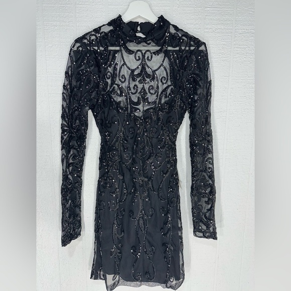 NWT windsor Kaelie Sequin Sheer Mesh Long Sleeve Mini Dress size S - Picture 2 of 15